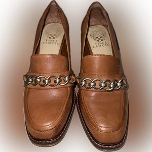 Vince Camuto Caramel Leather Slip-On Apron Toe Pump Heeled Loafer Size 6.5